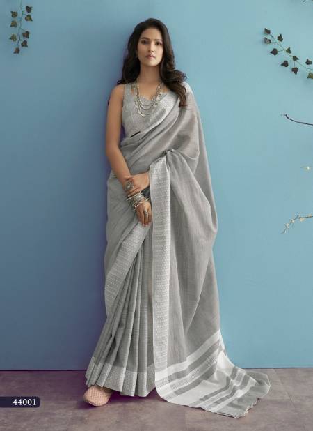 Gray Colour Aarzoo Lakhanwavi Silk Rajyog New Latest Soft Linen Saree Collection 44001